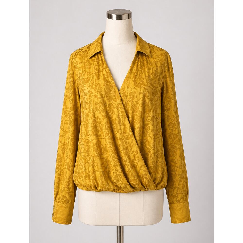 Anthropologie | Long Sleeve Mustard Yellow Top Burnout Maeve XS